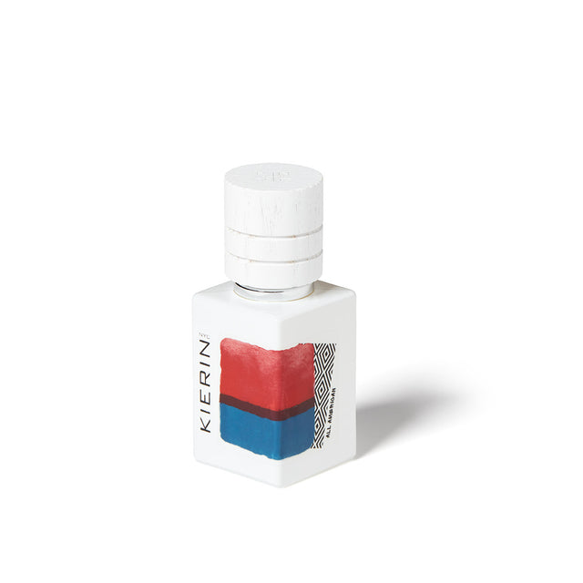 KIERIN All American 30 ml perfume bottle with red and blue abstract artwork.