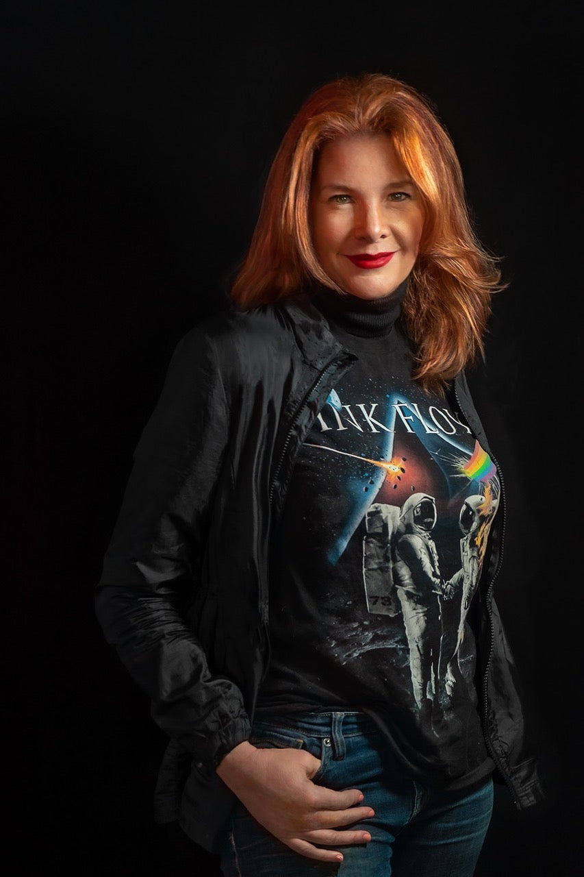 Mona Maine de Biran, founder of KIERIN, wearing a Pink Floyd T-shirt.