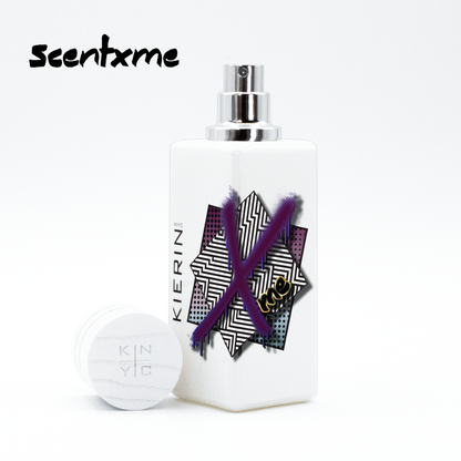 KIERIN ScentXme perfume with purple X artwork, exposed atomizer and cap alongside.