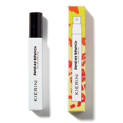 KIERIN Sunday Brunch 10 ml travel spray beside its yellow box.